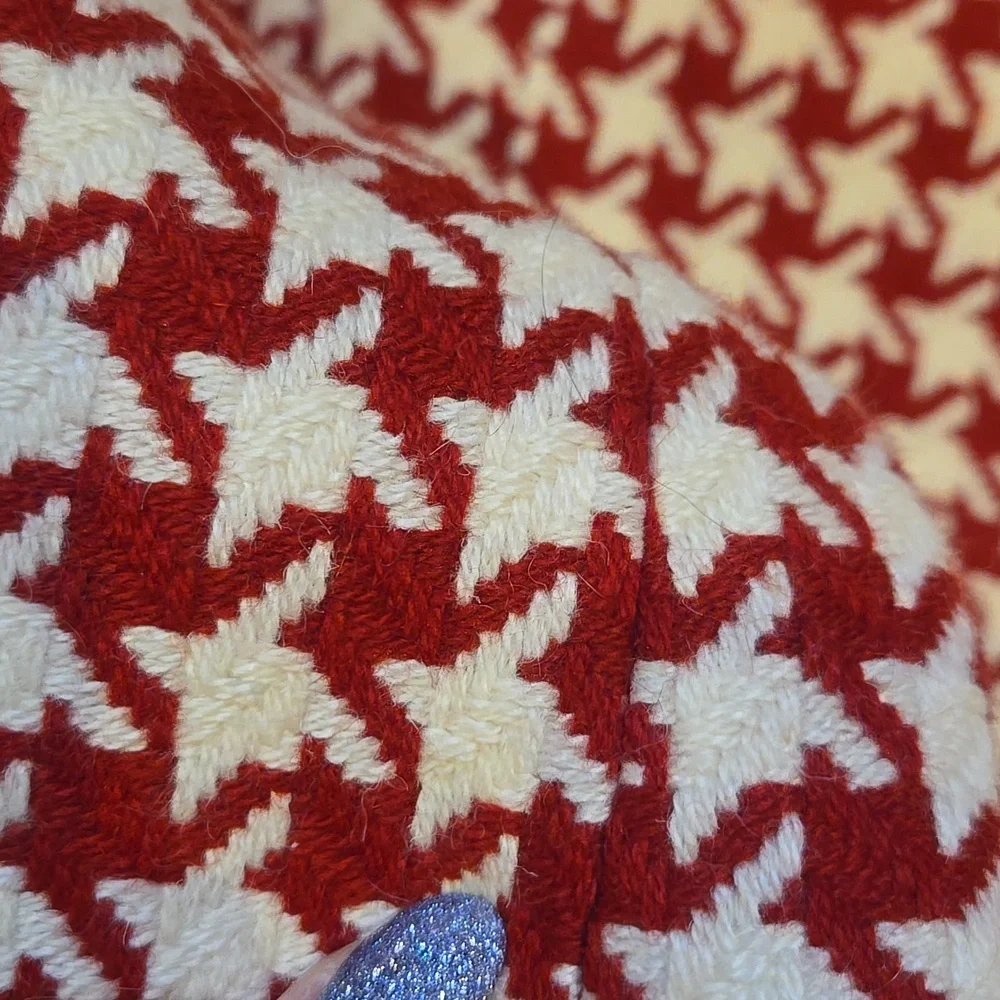 Talbot's Red/White Houndstooth Wool Blend Fully Lined Moto Jacket - Picture 6 of 9